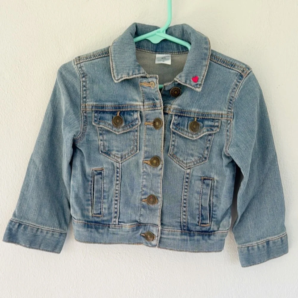 Carter’s girls blue embroidered heart button up stretch jean jacket size 2T